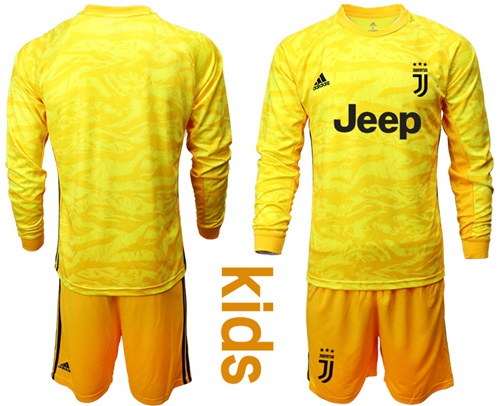 Juventus Blank Yellow Goalkeeper Long Sleeves Kid Soccer Club Jersey