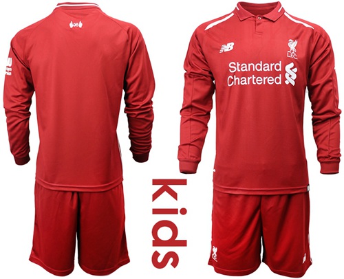 Liverpool Blank Home Long Sleeves Kid Soccer Club Jersey