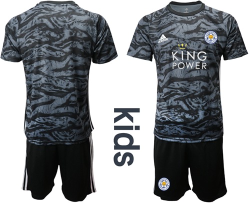 Leicester City Blank Black Goalkeeper Kid Soccer Club Jersey