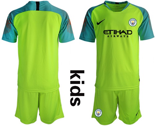 Manchester City Blank Shiny Green Goalkeeper Kid Soccer Club Jersey