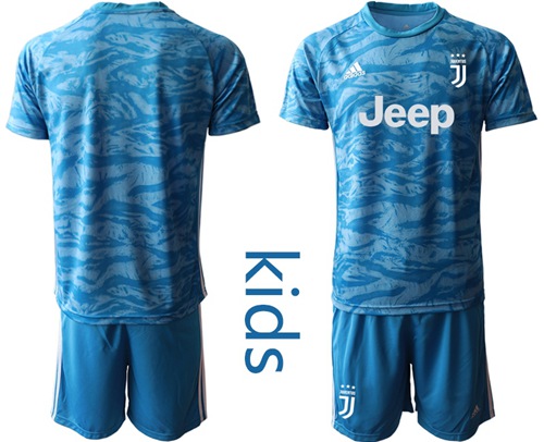 Juventus Blank Light Blue Goalkeeper Kid Soccer Club Jersey