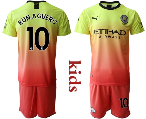 Manchester City #10 Kun Aguero Away Kid Soccer Club Jersey