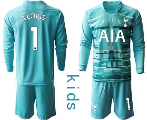 Tottenham Hotspur #1 Lloris Light Blue Goalkeeper Long Sleeves Kid Soccer Club Jersey