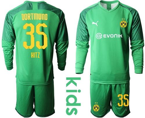 Dortmund #35 Hitz Green Goalkeeper Long Sleeves Kid Soccer Club Jersey