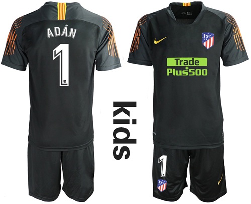 Atletico Madrid #1 Adan Black Goalkeeper Kid Soccer Club Jersey
