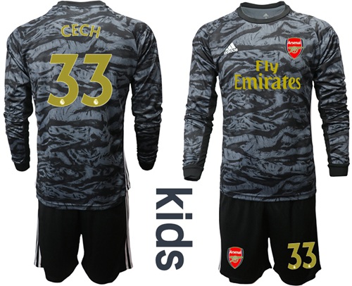 Arsenal #33 Cech Black Long Sleeves Kid Soccer Club Jersey
