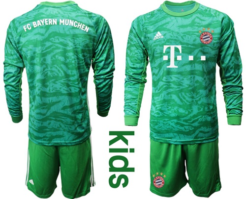 Bayern Munchen Blank Green Goalkeeper Long Sleeves Kid Soccer Club Jersey