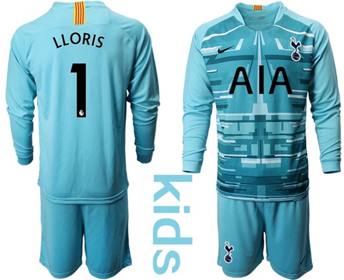 Tottenham Hotspur #1 Lloris Light Blue Goalkeeper Long Sleeves Kid Soccer Club Jersey