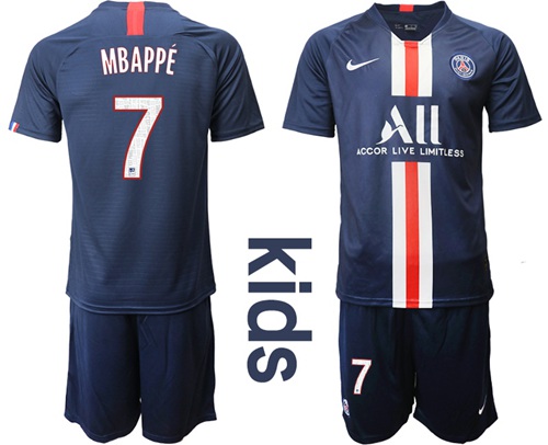 Paris Saint-Germain #7 Mbappe Home Kid Soccer Club Jersey