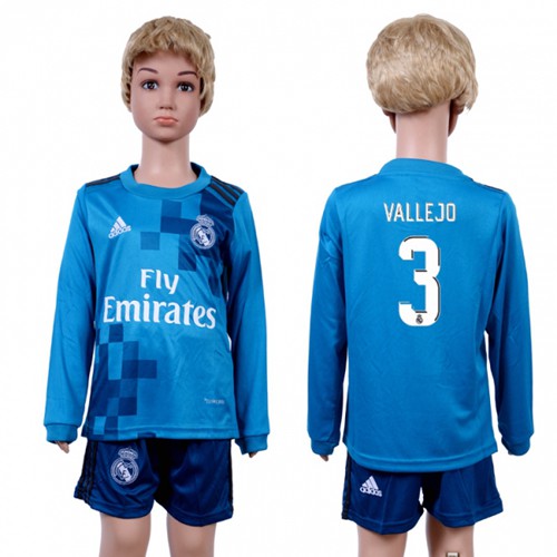 Real Madrid #3 Vallejo Sec Away Long Sleeves Kid Soccer Club Jersey