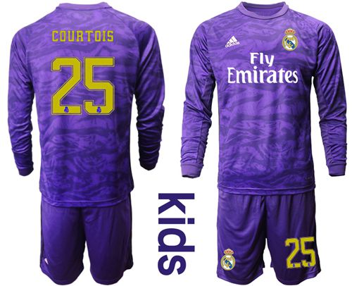 Real Madrid #25 Courtois Purple Goalkeeper Long Sleeves Kid Soccer Club Jersey