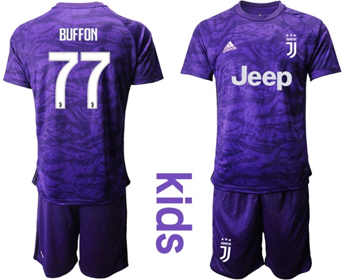 Juventus #77 Buffon Purple Goalkeeper Kid Soccer Club Jersey