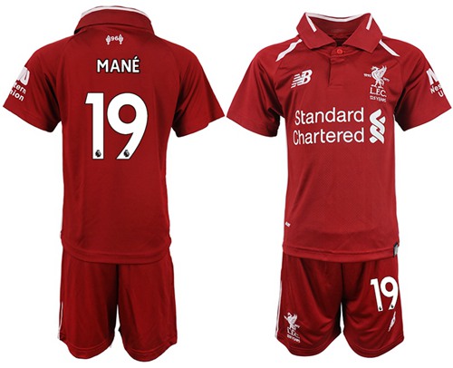 Liverpool #19 Mane Red Home Kid Soccer Club Jersey