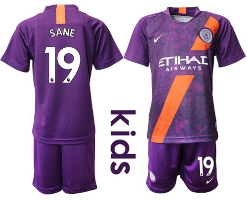 Manchester City #19 Sane Third Kid Soccer Club Jersey