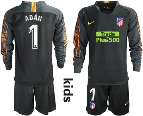 Atletico Madrid #1 Adan Black Goalkeeper Long Sleeves Kid Soccer Club Jersey