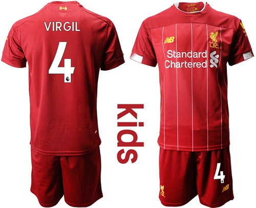 Liverpool #4 Virgil Red Home Kid Soccer Club Jersey