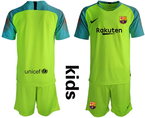 Barcelona Blank Shiny Green Goalkeeper Kid Soccer Club Jersey