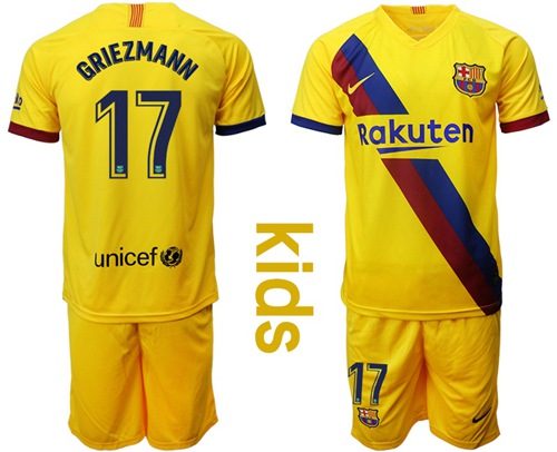 Barcelona #17 Griezmann Away Kid Soccer Club Jersey