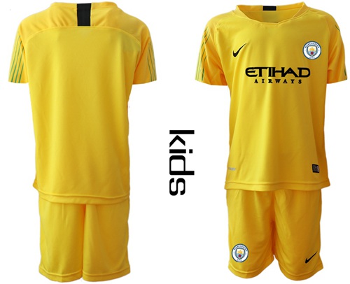 Manchester City Blank Yellow Goalkeeper Kid Soccer Club Jersey