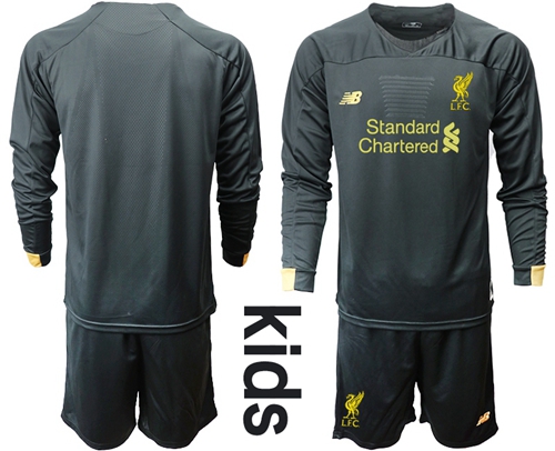 Liverpool Blank Black Goalkeeper Long Sleeves Kid Soccer Club Jersey