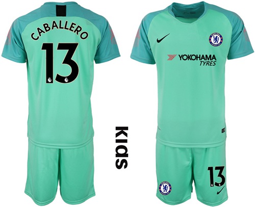 Chelsea #13 Caballero Green Goalkeeper Kid Soccer Club Jersey