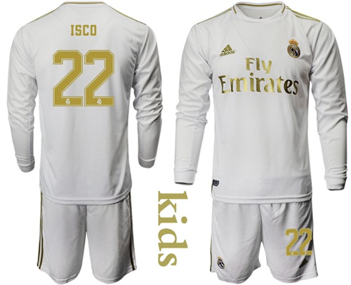 Real Madrid #22 Isco Home Long Sleeves Kid Soccer Club Jersey