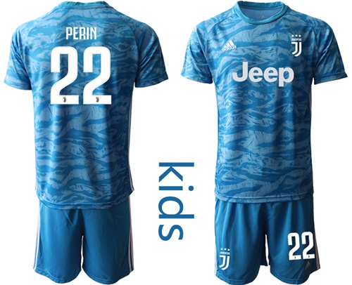 Juventus #22 Perin Light Blue Goalkeeper Kid Soccer Club Jersey