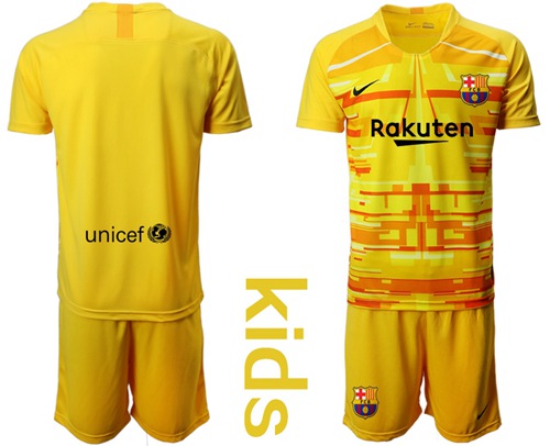 Barcelona Blank Yellow Goalkeeper Kid Soccer Club Jersey