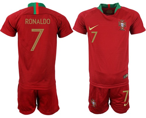 Portugal #7 Ronaldo Home Kid Soccer Country Jersey