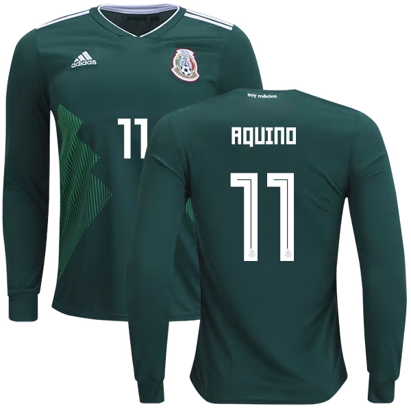 Mexico #11 Aquino Home Long Sleeves Kid Soccer Country Jersey