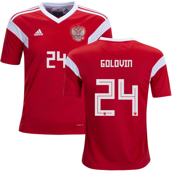 Russia #24 Golovin Home Kid Soccer Country Jersey