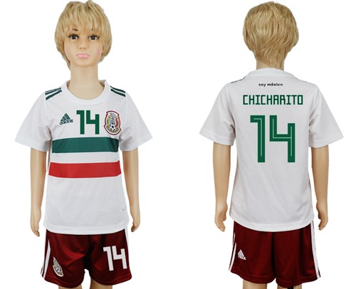Mexico #14 Chicharito Away Kid Soccer Country Jersey