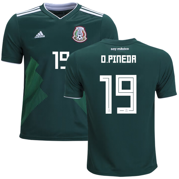 Mexico #19 O.Pineda Home Kid Soccer Country Jersey