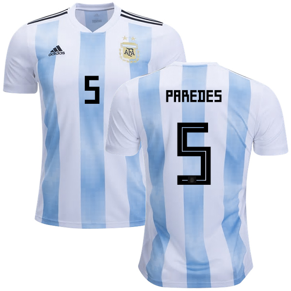 Argentina #5 Paredes Home Kid Soccer Country Jersey