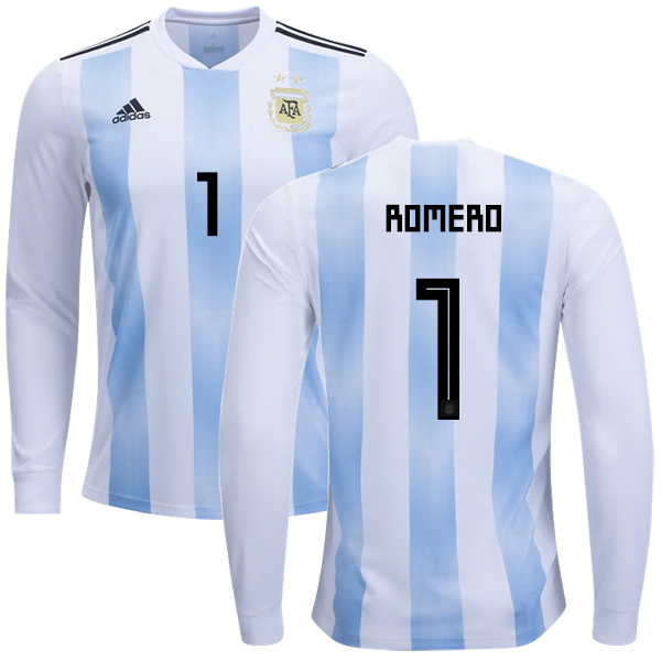 Argentina #1 Romero Home Long Sleeves Kid Soccer Country Jersey