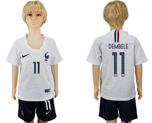 France #11 Dembele Away Kid Soccer Country Jersey