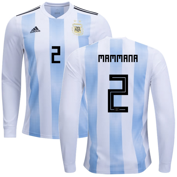 Argentina #2 Mammana Home Long Sleeves Kid Soccer Country Jersey