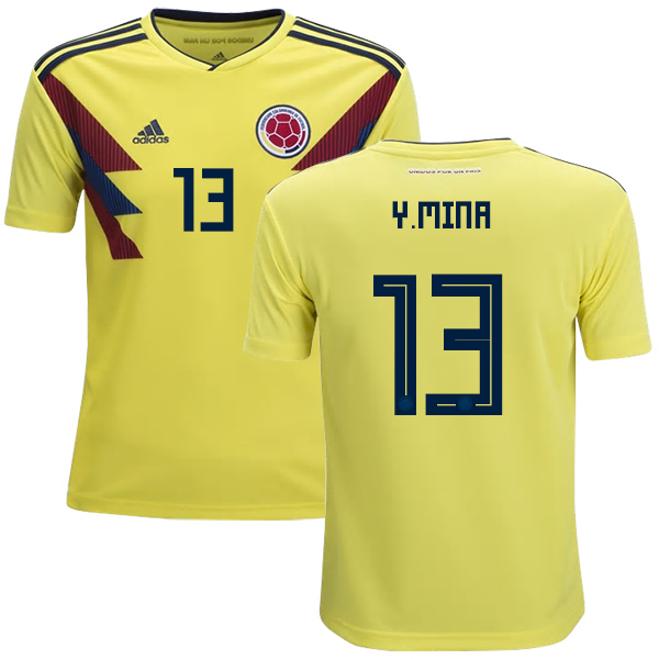 Colombia #13 Y.Mina Home Kid Soccer Country Jersey