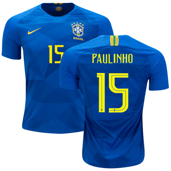Brazil #15 Paulinho Away Kid Soccer Country Jersey