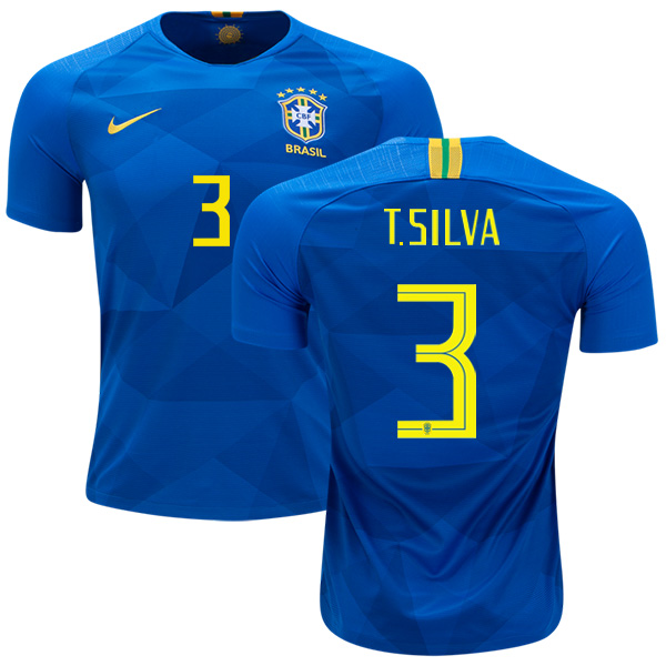 Brazil #3 T.Silva Away Kid Soccer Country Jersey