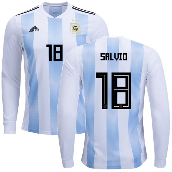Argentina #18 Salvio Home Long Sleeves Kid Soccer Country Jersey