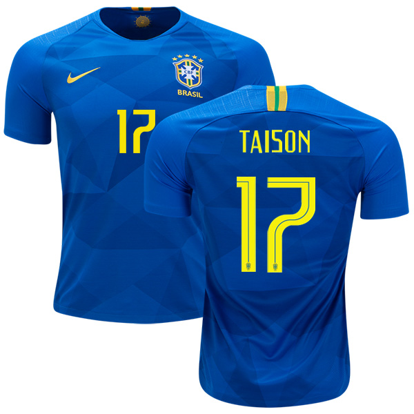 Brazil #17 Taison Away Kid Soccer Country Jersey