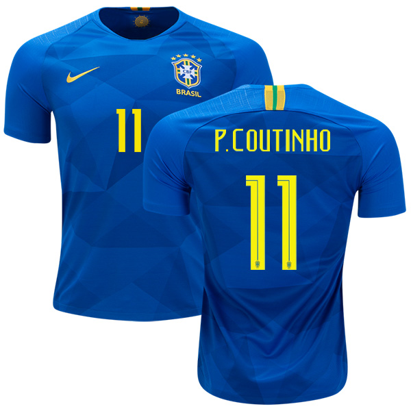 Brazil #11 P.Coutinho Away Kid Soccer Country Jersey