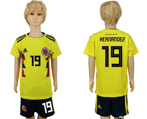 Colombia #19 Hernandez Home Kid Soccer Country Jersey