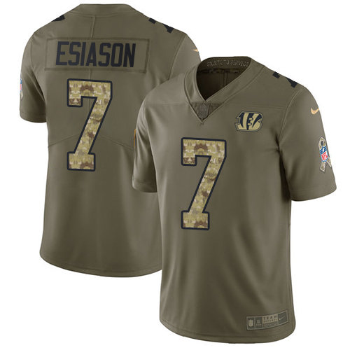 Nike Bengals #7 Boomer Esiason Olive/Camo Youth Stitched NFL Limited 2017 Salute to Service Jersey