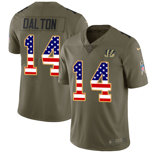 Nike Bengals #14 Andy Dalton Olive/USA Flag Youth Stitched NFL Limited 2017 Salute to Service Jersey