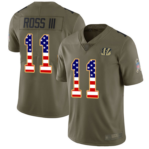 Nike Bengals #11 John Ross III Olive/USA Flag Youth Stitched NFL Limited 2017 Salute to Service Jersey