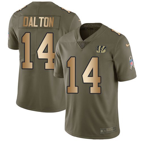 Nike Bengals #14 Andy Dalton Olive/Gold Youth Stitched NFL Limited 2017 Salute to Service Jersey