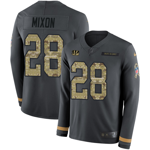 Nike Bengals #28 Joe Mixon Anthracite Salute to Service Youth Stitched NFL Limited Therma Long Sleeve Jersey
