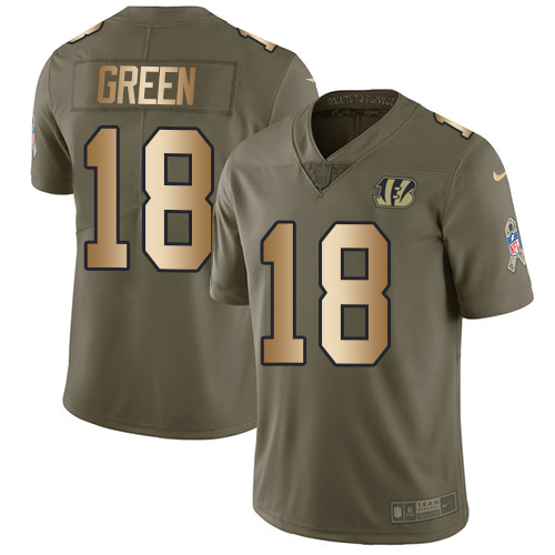 Nike Bengals #18 A.J. Green Olive/Gold Youth Stitched NFL Limited 2017 Salute to Service Jersey